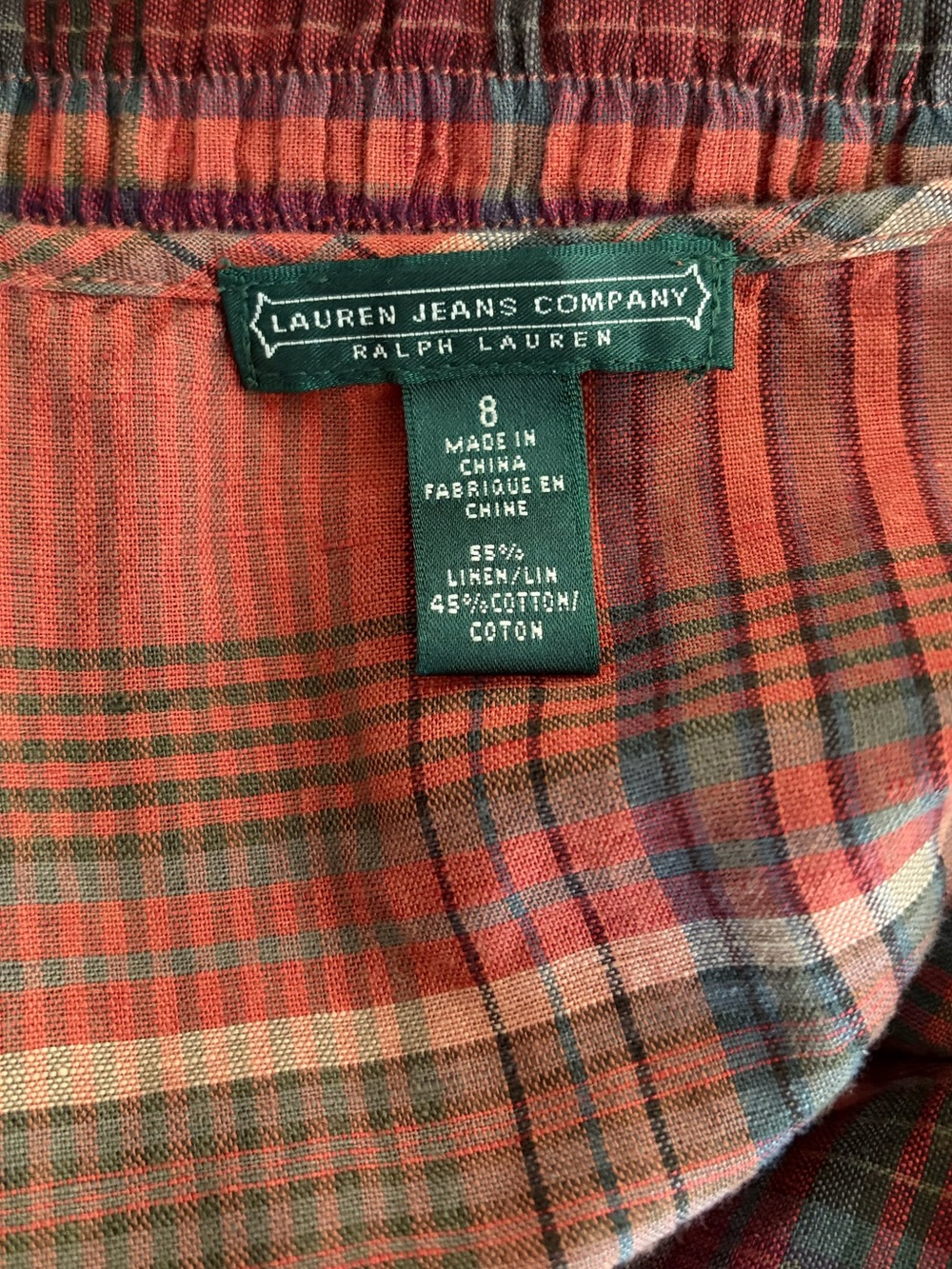 Ralph Lauren Red Rust Plaid Ruffle V-Neck Dress - Picture 2 of 7